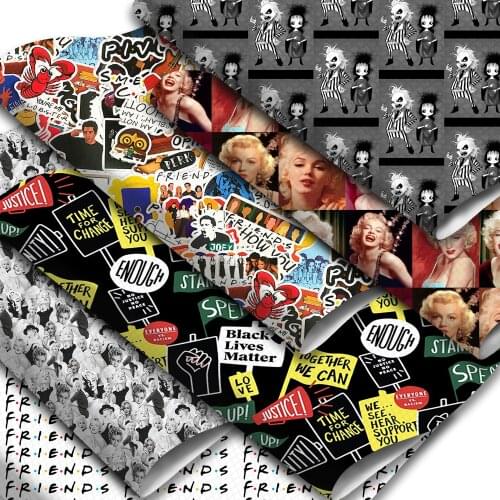 Movie Film Characters Printed Synthetic Leather Fabric Roll Faux Leather Sheets 50x140cm for DIY Earrings Hair Bows Handbags