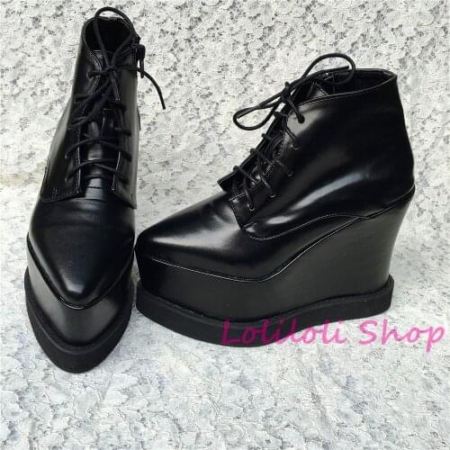 Princess sweet gothic lolita shoes Lolilloliyoyo antaina shoes custom thick double bottom black bright skin flat shoes 5211n