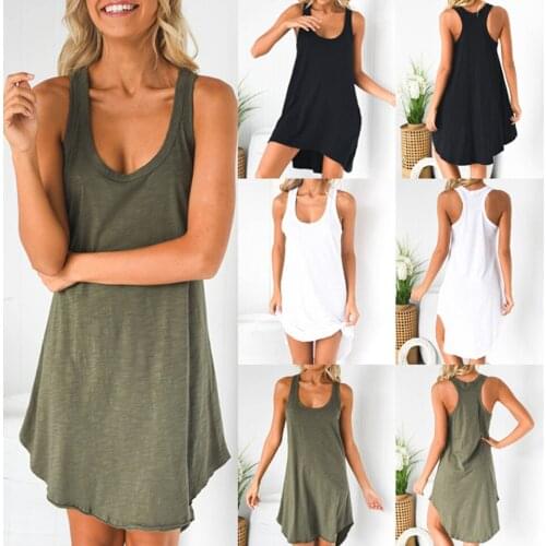 Fashion Vest Tank Dress Scoop Neck Sukienka Solid Color Hipster Dress Irregular Hem Size 3xl Baggy Clothes Loose Dress Street