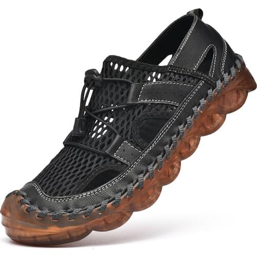 Mens Leather Sneakers Men Summer Sandals Outdoor Non-slip Hiking Shoes Fashion Beach Shoes High Quality Fishing Water Shoes