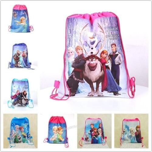 Disney Frozen Bag Non-Woven Princess Aisha Anna Cartoon Printed Drawstring Pouch Birthday Christmas Party Gifts Bag Decor