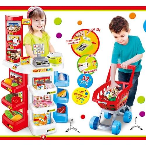 2020 New Role Play Simulation Supermarket Toy Set Childrens Cash Register Supermarket Shopping Cart Set Toy Gift
