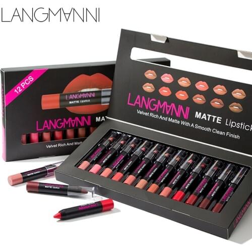 New coming matte lipstick set Waterproof Long Lasting Lip Gloss Velvet Pigment Batom Women Fashion Lip Makeup 12PCS/lot