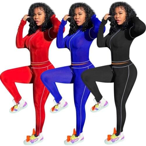 444097 Autumn Winter Women Casual Home Solid Sports Club Uotfits Two Piece Set Top and Pants Tracksuit Sweatsuit Outfits Hot