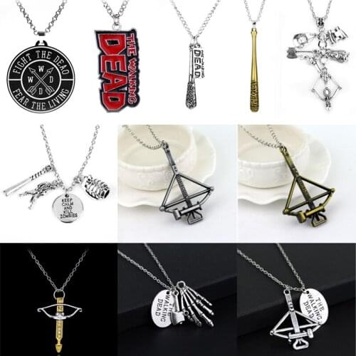 The Walking Dead Pendant Necklace Men Women Zombie Axe Crossbow Bow Arrow Negan Lucille Baseball Bat Ball Charm Chain Necklaces