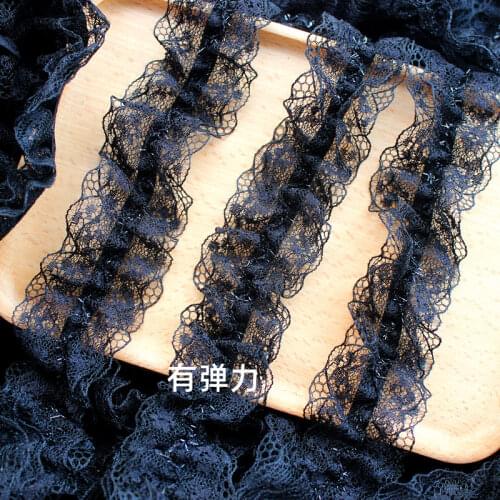 20yards/lot elastic double layer ruffled pleated lace black and white