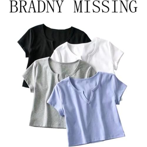 Casual Women Soft Cotton V Neck T-shirt 2021 Summer Fashion Ladies High Street Slim Shirt Female Solid Color Short Shirt Top