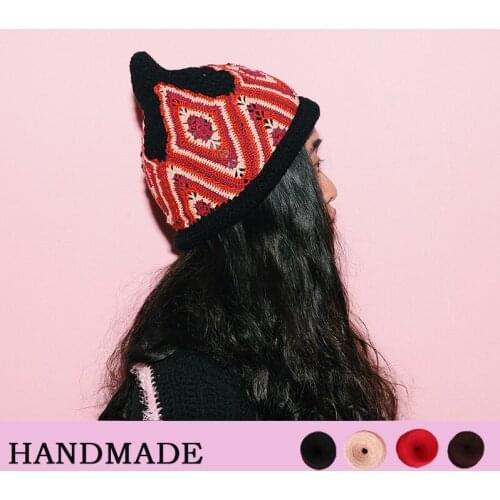 Handmade Wool Crocheted Hollow Wool Womens Retro Cap Womens Woolen Hat Thin Black