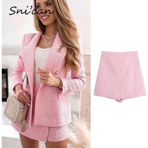 Pink Woolen Tweed Women Shorts Za 2021 Vintage Female Capris Pantalon Uniform Office Ladies Bottoms Casual Spring Outwear New