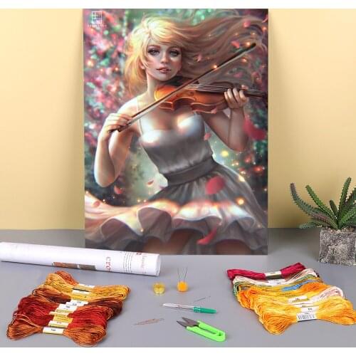 Cartoon Girl Woman Printed Water-Soluble Canvas 11CT Cross-Stitch DIY Embroidery Patterns DMC Threads Hobby Painting Gift