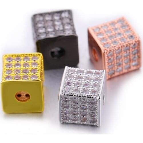 Ali Moda DIY Jewelry Findings Supplies Large Hole Copper Charm Dice Beads Accessories For Bracelet Natural Stones Jewelry Making