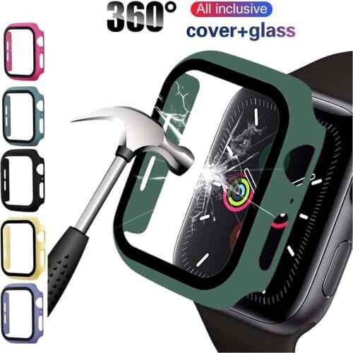 Tempered Glass+Matte Watch Cover For Apple Watch Case 44mm 40mm 42mm 38mm Bumper+Screen Protector For Iwatch SE 6 5 4 3 2 1 Case
