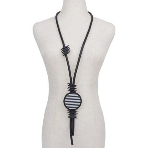 YD&YDBZ Big Striped Round Pendant Womens Neck Chain Punk Rubber Rope Long Necklace Goth Style Clothes Jewelry Accessories Gift