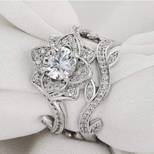 Newshe 2 Pcs Wedding Rings Set For Women Rose Flower Design 2.3 Ct AAAAA Zircons Engagement Ring Fashion Jewelry Size 9-10