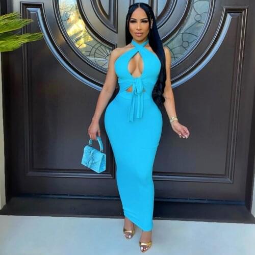 Summer Clothing Halter Sleeveless Backless Sexy Dress Birthday Party Maxi Dresses for Women Club Outfits Goth Streetwear Y2k