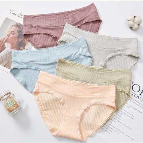 1pc Soft Pregnant Underwear Low-waist Belly Lift Cotton Large Size Threaded Breathable Panties For Post-natal Pregnancy Mom