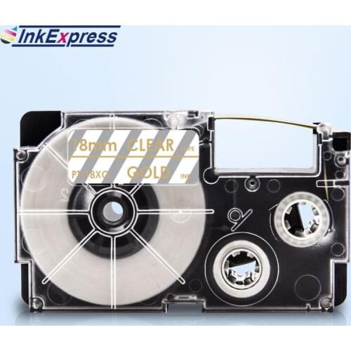 1Pcs Gold on Clear Tape For CASIO XR-18XG XR 18XG Label Tape Printer Ribbon 18mm For CASIO Label Maker KL-120 KL-130 XR 12WE