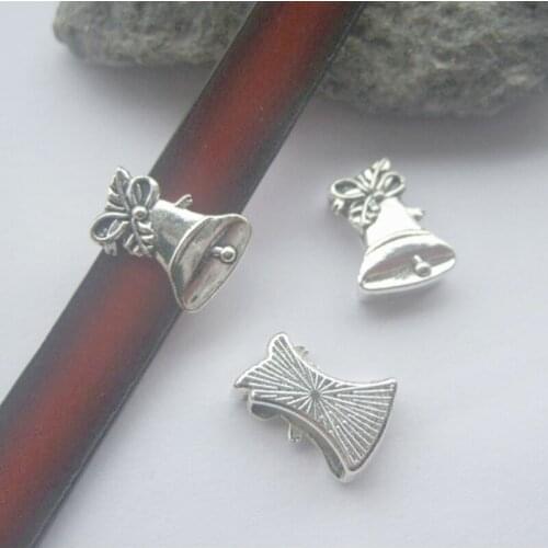 10 Pcs Antique Silver Color Alloy 10mm Flat Bell Sliders Spacers for 10x2mm Leather Bracelet Jewelry Findings
