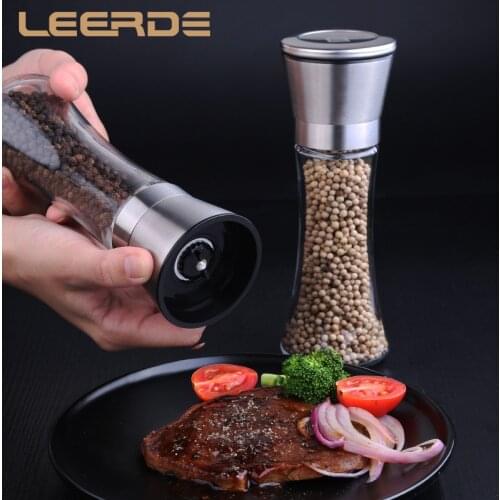 2PCS Portable Stainless Steel Pepper Mill Glass Body Food Grinders Spice Salt and Pepper Grinder Mill Powder Kitchen Accessories