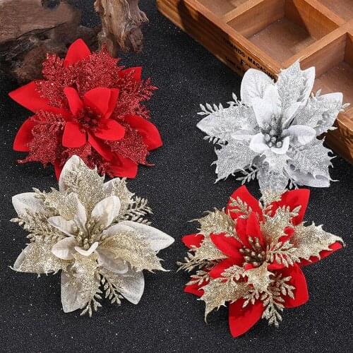 5pcs Glitter Hollow Artificial Flower for Children Birthday Party Decoration New Year Christmas Decor for Home Navidad