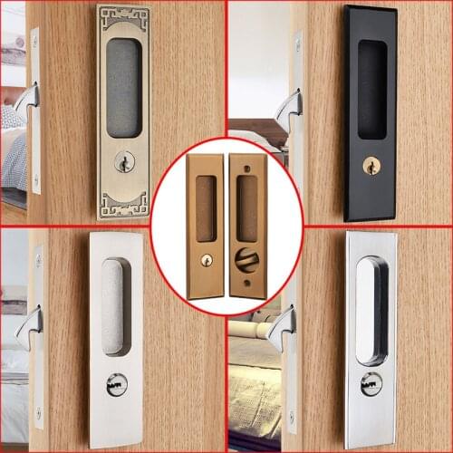 5 Styles Sliding Door Lock Interior Bathroom and Lavatory Lock Hook Invisible Move Door Lockset with keys