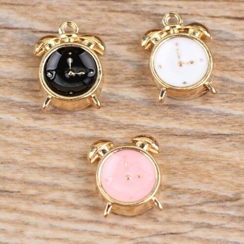 Free Shipping 50PCS Oil Drop Jewelry Charms Cute Clock Shape Enamel DIY Bracelet Necklace Phone Chain Hair Bow Floating Charm