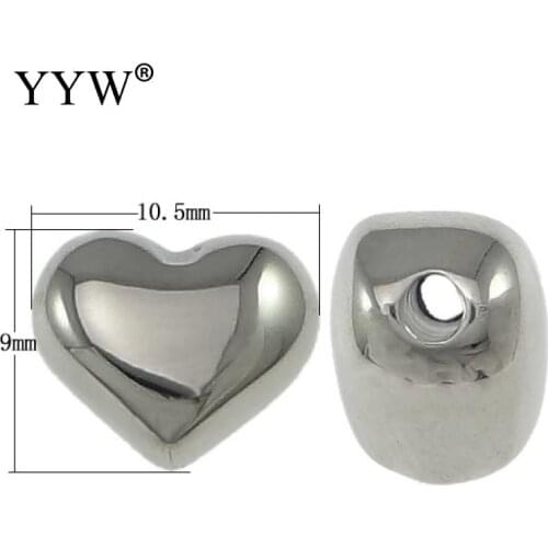 Wholesale 50pcs 10.5x9x7mm Stainless Steel Spacer Beads Charm Heart Beads For Diy Jewelry Making Bracelets Hole 2mm Loose Beads