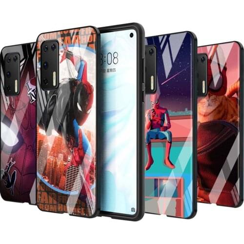 Tempered Glass Cover Shell Luxury Marvel Spider-Man For Huawei P40 P30 P20 P10 Pro Plus Lite 5G 2019 Phone Case