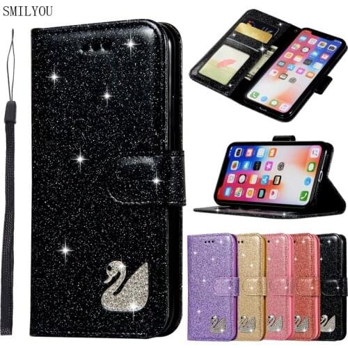 SMILYOU Full Protection PU Leather Glitter Case For iPhone X Multi Card Holders Case Cover For iPhone X 10 Phone Shells