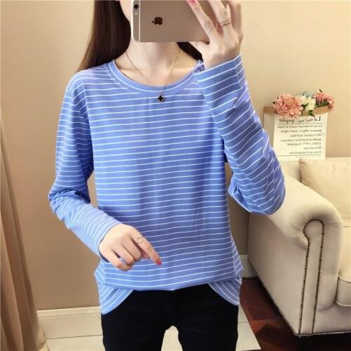 Long-sleeved t-shirt womens striped loose casual fashion sexy cute trend autumn 2019 new clothes bottoming shirt