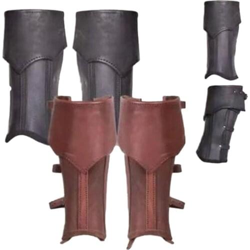 Gothic Leather Greave Half Chaps Medieval Viking Knight Leg Kit Armor Men Larp Rider Boot Cover Gaiter Cosplay Costume For Women