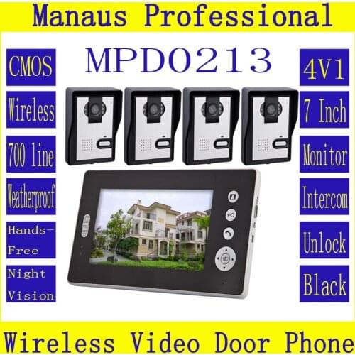 Hot Selling Four Outdoor Waterproof Security Cameras&One 7 Inch Display Screen High Quality Wireless Video Intercom System D213b