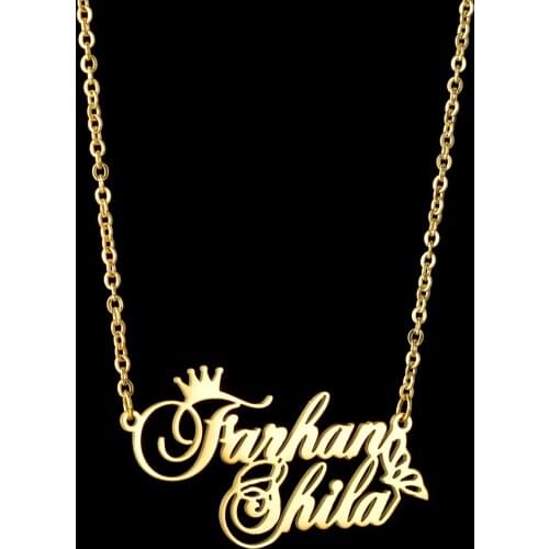 Acheerup Personalized Stainless Steel Necklace For Women Cutom Double Names Crown And Butterfly Chain Pendant Jewelry Gift
