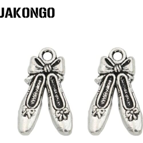 JAKONGO Antique Silver Plated Flower Shoe Charm Pendant Bracelets Jewelry Findings Accessories Making Craft DIY 22x13mm