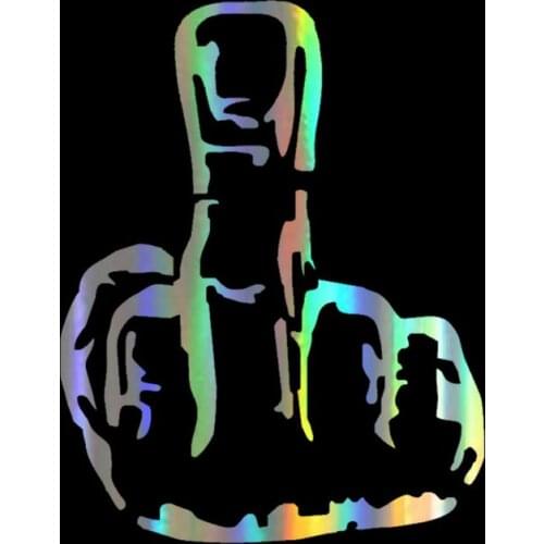 Hot Personality Middle Finger Funny Car Decal Reflective Laser Vinyl Car Sticker 3D JDM Car Styling Accessories Waterproof PVC