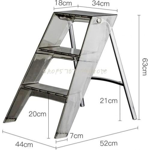 Nordic Household Multi-function Ladder Transparent Folding Indoor Storage Three-step Herringbone Ladder Acrylic Non Slip Pedal L