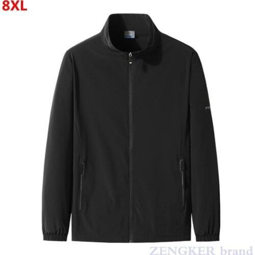 Summer mens plus size stand-up collar 8XL 7XL 6XL sun protection clothing mens thin coat skin clothing black