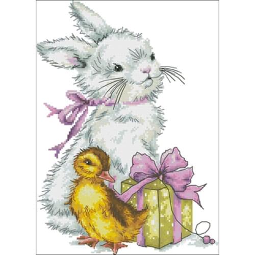 Bunny and duck patterns Counted Cross Stitch 11CT 14CT 18CT DIY Chinese Cross Stitch Kits Embroidery Needlework Sets