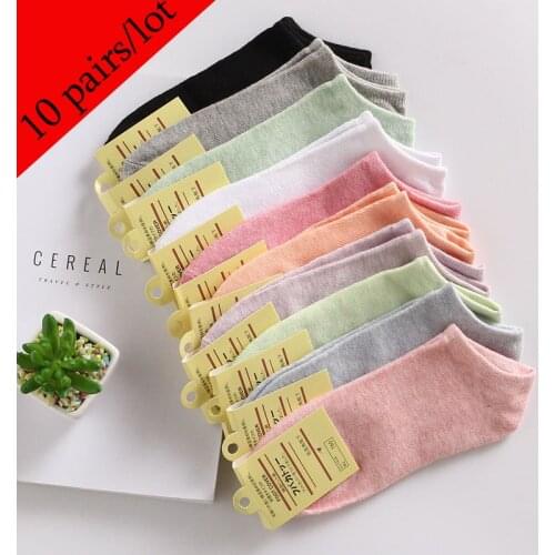 10 pairs /Lot Ankle Socks Pack Lot Women Summer Cotton Short Socks Woman Solid Casual Students Girls Boat Sock