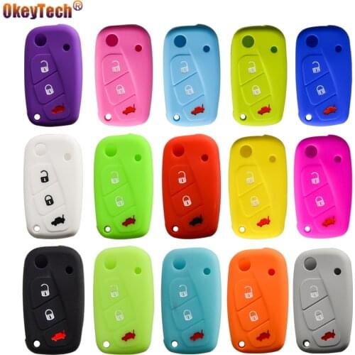 OkeyTech 3 Buttons Silicone Rubber Car Remote Flip Control Key Case Cover For Fiat Punto 2013 Panda Idea 2008 Stilo 2007 Ducato