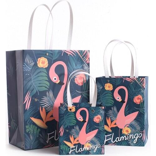 Flamingo Kraft Paper Bag Gift Bag With Handles Recyclable Shop Store Packaging Bag