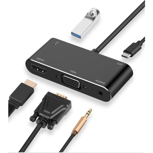 USB C to HDMI-compatible VGA Adapter HDMI/VGA/ Audio/USB 3.0 Port+USB C Port (pd) Converter for Macbook Samsung Laptop