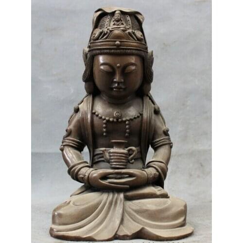 Song voge gem S2661 8" Tibet Pure Bronze Copper Buddhist GuanYin Kwan-Yin Bodhisattva Buddha Statue