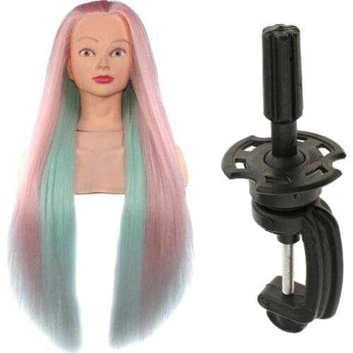 23 Inch Synthetic Hairdressing Mannequin Training Head Cosmetology Styling Manikin Doll Head with Shoulder & Free Clamp Holder