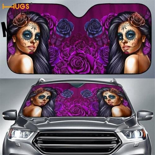 Sugar Skull Girl Blue Purple Red Green Grey Sepia Auto Sun Shade Personalized Car Decor Custom Print Car Accessories