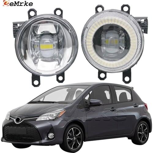 EEMRKE for Toyota Yaris 3D 5D XP13 Vitz 2015 2016 2017 2in1 LED Angel Eye Daytime Running Lights DRL + Cut-Line Lens Fog Lights