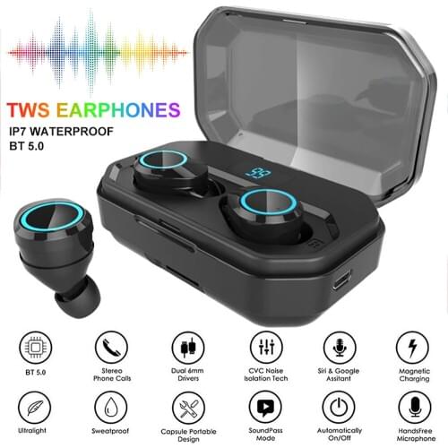 Bluetooth 5.0 TWS Earphones with Digital Display Mini Wireless Stereo Earbuds IPX7 Waterproof Earbuds with 4000mAh Power Bank