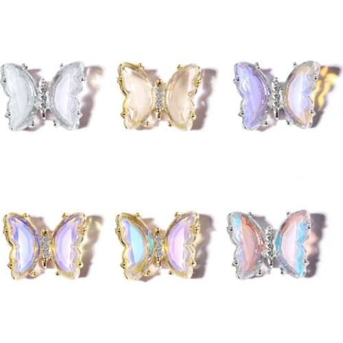 Butterfly Nail Ornament Aurora DIY Faux Crystal 3D Colorful Manicure Decorations for Female Aurora Butterfly Nail Rhinestone