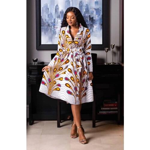 2021 Summer Ladies Elegant Temperament Fashion All Match Slim Personality Printed Female V Neck Long Sleeved Casual Big Dress