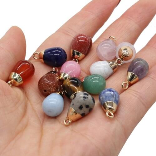 2 Pieses Natural Stone Charms Drop-Shaped Agate Green Aventurine Pendant for Jewelry Making DIY Necklaces Gift Size10x18mm